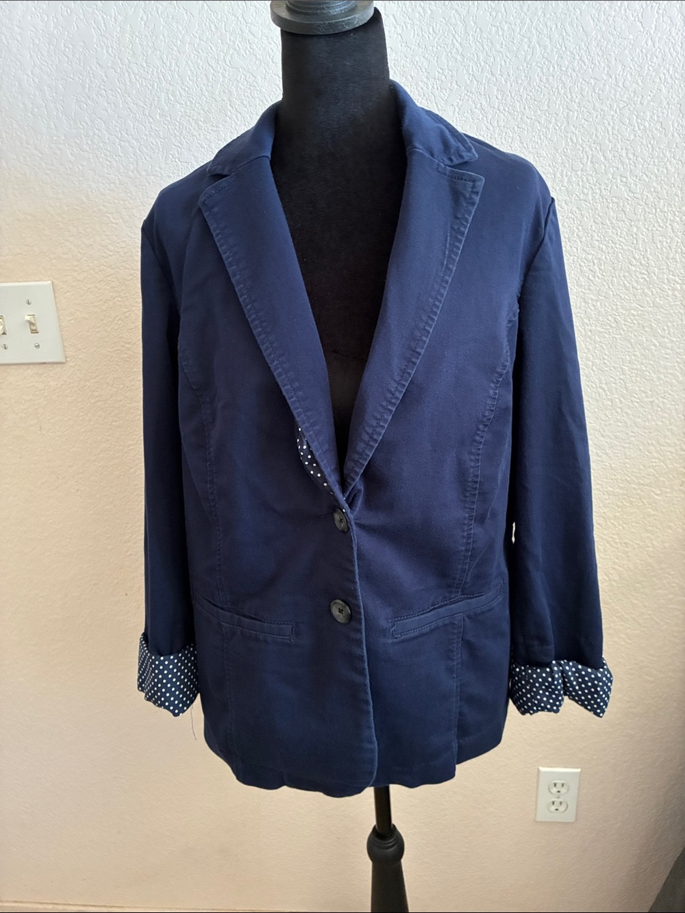 croft & barrow Navy Blazer with Polka Dot Cuff